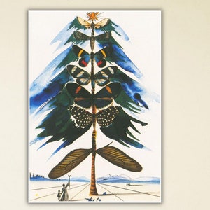 Salvador Dali Butterfly Christmas Tree Canvas, Salvador Dali Exhibition Poster Print, Dali Flowers Poster,Surrealism art Print,Ready To Hang