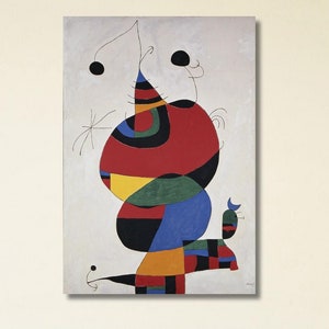 Poster Mirò, Joan Miró Donna Uccello Stella (In onore di Pablo Picasso) Tela, Joan Miró Mostra Tela Arte murale, Arte surrealista, Pronta da appendere
