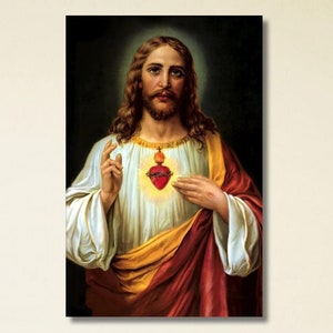 Sacred Heart Of Jesus Art,Jesus Canvas Wall Art Print,Holy Jesus Christ Sacred Heart Religious Print,Jesus Paintings,Jesus Exhibition Poster