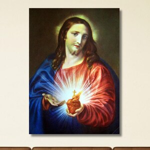 Sacred Heart Of Jesus Art,Jesus Canvas Wall Art Print,Holy Jesus Christ Sacred Heart Religious Print,Jesus Paintings,Jesus Exhibition Poster