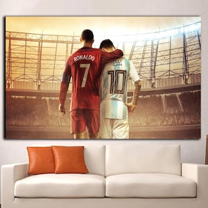 Cristiano Ronalo und Lionel Messi Leinwand Kunst, Cristiano Ronalo Poster, Messi Leinwand, Messi Gemälde, Spielzimmer Dekor, Geschenk für Fußballfan