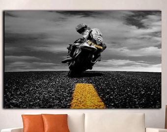 Valentino Rossi Canvas, Moto GP Superbike Prints, Moto GP,Man Cave Decor,Rossi Front lift on Motorcycle,Valentino Rossi,MotoGP,Ready To Hang