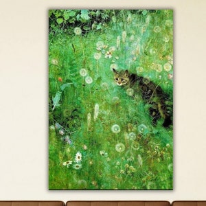 Cat in the Summer Meadow By Bruno Liljefors Canvas Wall Art, Bruno Liljefors Poster Wall Art, Bruno Liljefors Artworks  Print, Ready To Hang
