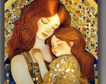 模写 グスタフ・クリムト 油彩キャンバス【母と子】 油彩画 母と子のすぐに飾れるキャンバス グスタフ・クリムト アートキャンバス