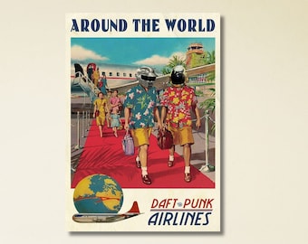 Daft Punk Airlines Canvas Wall Art,Musical Takeoff Inspiring Canvas,Fly with Daft Punk Poster,Daft Punk Airlines Canvas Print,Ready To Hang