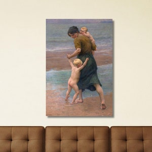 The Fisherman&#39;s Wife and her Bathing Children Canvas Wall Art,Virginie Demont-Breton Print,Reproduction Canvas ,Gift For Her, Ready To Hang