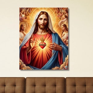Jesus Canvas Wall Art Print, Holy Jesus Christ Sacred Heart Religious Print, Sacred Heart Of Jesus, Jesus Paintings, Jesus Exhibition Poster