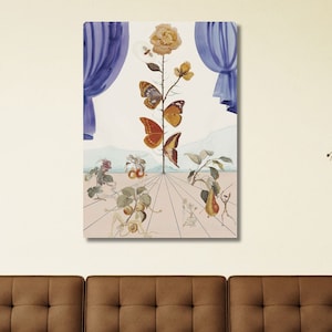 Salvador Dali Butterfly Art,Salvador Dalí Flordali Butterfly Rose Canvas,Salvador Dali Exhibition Poster,Dali Flowers Poster,Surrealism Art