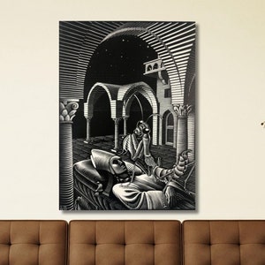 Escher Canvas,Maurits Cornelis Escher Dream Canvas,Cornelis Escher Poster, Escher Print,Surrealist Poster Canvas,Surrealist Art,Redy to Hang