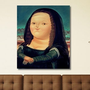 Mona Lisa Fun Art, Mona Lisa von Fernando Botero Leinwand, Botero Art, Mona Lisa Wohnkultur, Fernando Botero Wandkunst, Fette Mona Lisa, fertig zum Aufhängen