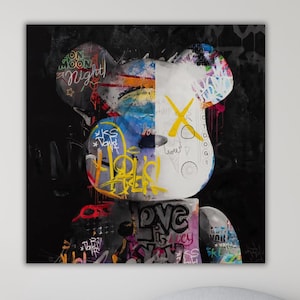Cartoon Bär Gemalt Graffiti Mode Poster, Banksy Malerei, Moderne Dekoration Wand Kunst Leinwand Kinderzimmer Cuadros, Große Leinwand Kunst