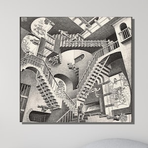 Escher Canvas Art,Relativity by Maurits Cornelis Escher Poster Art,Op Art Wall Art Print Painting,Abstract Canvas Wall Decor,READY to Hang