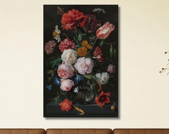 ヤン・ダヴィッツ・デ・ヘーム：「ガラスの花瓶に花を飾った静物画