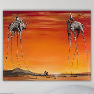 Salvador Dali The Elephants 1948 Canvas Wall Art,Dali Wall Art,Salvador Dali Painting,Surreal Painting,Salvador Dali Canvas, Dali Print Art