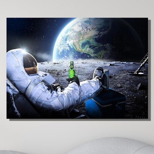 Astronaut Poster, Astronaut Drinking Beer Canvas Wall Art, Astronaut Canvas, Astronaut, Astronaut In Space, Nasa Canvas Poster,Ready To Hang