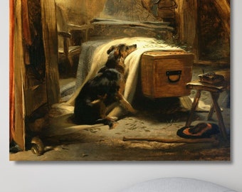 Stampa su tela di un dipinto di Edwin Landseer, Edwin Landseer Old Shepherd's Chief Mourner 1837, Opere d'arte di Edwin Landseer, Pronto per essere appeso