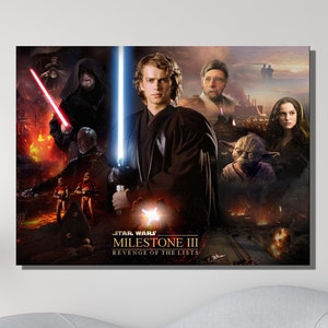 Starwars Anakin vs Obi Wan Canvas Wall Art Poster, Anakin Skywalker Print Art, Clone Wars, Darth Vader, Luke Skywalker, Obi Wan Kenobi Poster Art