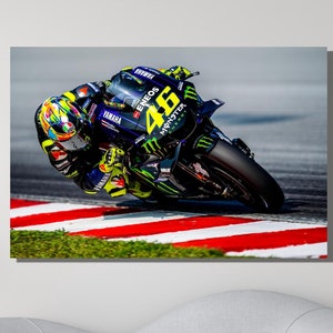Valentino Rossi Poster, Valentino Rossi Canvas, Moto GP Superbike Prints,Moto GP,Man Cave Decor,Rossi Front lift on Motorcycle,Ready To Hang