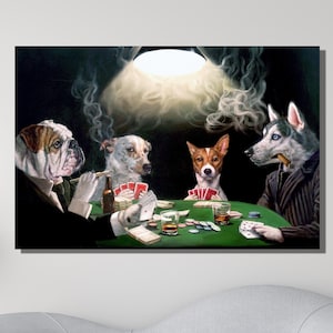 Dogs Playing Poker Canvas Art,Dogs With Playing Cards Canvas Wall Art, Dogs Animal Art, Custom Wall Hanging, Game Room Canvas, Canvas Print