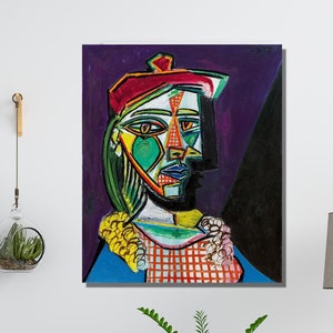 Pablo Picasso Femme Au Beret Et a La Robe Quadrillee marie therese Walter Art Canvas Wall Art Shipped From Australia A0 A5 Size Custom Etsy