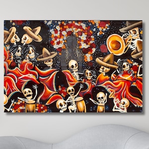 Mexican Ethnic Art Print,Day of the Dead Canvas Print,Mexican Ethnic Print, Dia de los Muertos Wall Decor,  Mexican Canvas Art,Ready To Hang