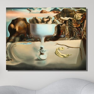 Dali Wall Art, Dali Apparition of Face and Fruit Dish on a Beach Canvas On Print, Surreal Painting,Salvador Dali Canvas,Luxury Wall Art