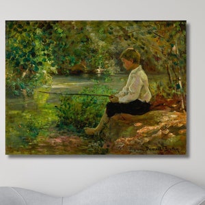Demont Breton Wall Art,Children&#39;s Fishing by Virginie Demont Breton Canvas,Demont Breton Painting,Demont Breton,Vintage Poster,Ready To Hang