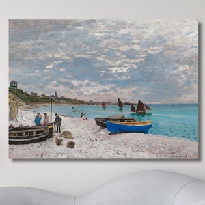 Claude Monet muurkunst, het strand van Sainte Adresse door Claude Monet canvas, Claude Monet print muurdecoratie, Claude Monet muurkunst, klaar om op te hangen