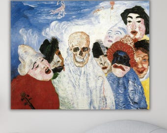 ギミック　US1ドル 骸骨　アート ジェームズ・アンソール作「骸骨マスク」アートプリント：鮮やかな壁