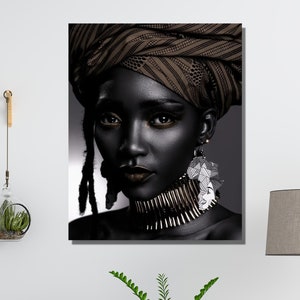 Afrikanische schwarze Frau Leinwand Wandkunst, afrikanische Kunst, abstrakte afrikanische Mädchen Leinwand Gemälde Wandkunst Bilder, schwarze Leinwand, Wanddekor, Wohnkultur