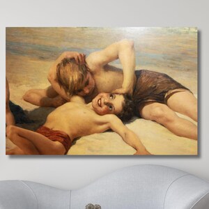 Demont Breton Wall Art, Kids on the Beach by Virginie Demont Breton Canvas,Demont Breton Painting,Demont Breton,Vintage Poster,Ready To Hang