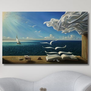 Salvador Dali Book to Birds Canvas Wall Art,Salvador Dali Poster, Salvador Dali Print, Reproduction Canvas Home Decor Dali Canvas Sea Canvas