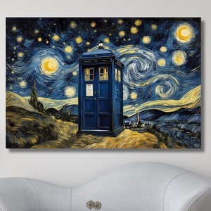 Doctor Who Wall Art Doctor Who Tardis Box Vincent Van Gogh The Starry Night StyleCanvas Doctor Who Gifts Doctor Who Tardis Tardis Canvas Art