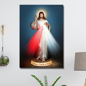 Jesus Divine Exhibition Poster Print,Lord Jesus Poster Print Art,Merciful Jesus - Divine Mercy Jesus Canvas Wall Art Print,Christian arts