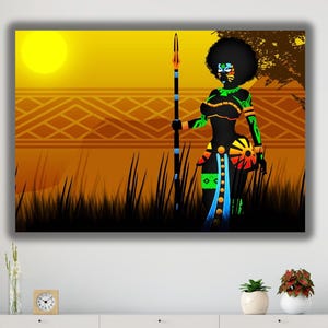 African WALL ART Decor, African Black Woman Canvas ART,  Abstract African Girl Canvas Paintings Wall Art Pictures, Black Canvas,Ready To Han
