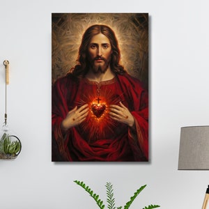 Impresión religiosa del Sagrado Corazón de Jesús, Sagrado Corazón de Jesús, Pinturas de Jesús, Impresión de arte de pared en lienzo de Jesús, Póster de exposición de Jesús