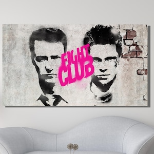 Fight Club Graffiti Canvas Wall Art, Brad Pitt Canvas Wall Art Design,Edward Norton Print Decor For Home & Office Decoration, Ready To Hang