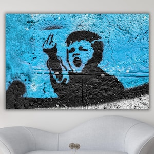 Banksy Graffiti Canvas Art,Banksy Bad Boy Canvas, Painting Canvas,Abstract Canvas, BoyGraffiti Artwork,Banksy Canvas Art,Middle Finger Print