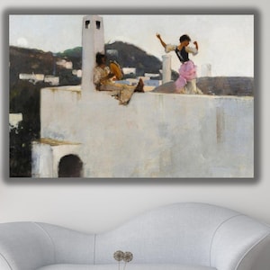 John Singer Sargent Capri Girl Print Art Canvas,John Singer Sargent Capri Girl on a Rooftop Canvas Art,Modern Art,Vintage Arts,Ready To Hang