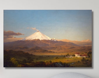 Toile imprimée Frederic Edwin Church, impression d'art Cotopaxi, Cotopaxi par Frederic Edwin Church toile d'art mural, oeuvre d'art vintage, toile d'église