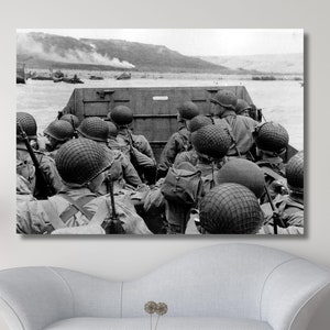World War Approaching Omaha Soldier on Ship Canvas Print,WW2 Vintage Photo,Military Solidarity,World War Canvas,War Art Canvas,Ready To Hang