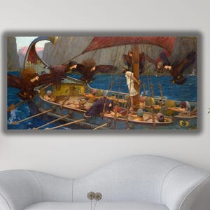 Ulysses and the Sirens By John William Waterhouse Canvas,Reproduction Waterhouse Print Wall Decor, Home Canvas Poster Wall Art,Ready To Hang