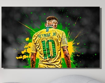 Impressão de Neymar Jr, Arte de parede de Neymar Jr, Pôster de Neymar Jr, Tela de Neymar, Pôster de arte de parede de futebol, Pôster de jogador de futebol lendário, Pronto para pendurar