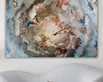 Renaissance Himmel Malerei, Renaissance Himmel Leinwand, Himmel Kunst Leinwand, Renaissance Poster, Engel Leinwand, Fresko Leinwand Kunst, fertig zum Aufhängen