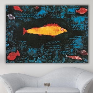 Paul Klee Goldener Fisch Malerei Poster Druck, Paul Klee Leinwand, Paul Klee Kunst, Modernes Dekor, berühmte Wandkunst, Abstrakter Druck, fertig zum Aufhängen
