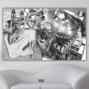 Maurits Cornelis Escher Collage Canvas Art, Maurits Cornelis Escher Art,Escher Wall Art, Abstract Decor for Home Office,Canvas Ready to Hang