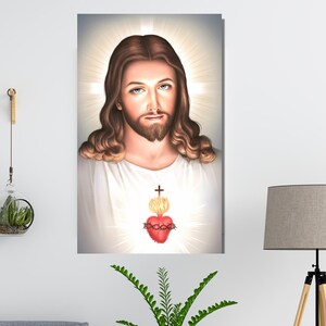 Sacred Heart Of Jesus, Holy Jesus Christ Sacred Heart Religious Print, Jesus Paintings, Jesus Canvas Wall Art Print,Jesus Exhibition Poster