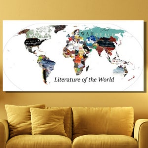 Mappa della letteratura per la scuola, mappa del mondo della letteratura su tela, poster letterario, arte letteraria, stampa letteraria, regali letterari, regalo per gli amanti dei libri