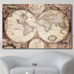 Historical World Map,Antique Map Of The World Poster,Vintage World Map Print Wall Art,Old Map Of The World,Classroom Wall Art,Map Canvas Art