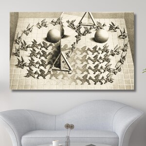 Maurits Cornelis Escher Canvas Art, Maurits Cornelis Escher Miror Canvas,Escher Wall Art,Abstract Decor for Home Office,Canvas Ready to Hang